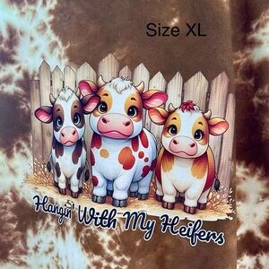 🐮 Hand-Dyed "Hangin' With My Heifers" Brown Marble Tee 🐮